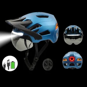 Smart cycling helmet with integrated front and rear lights and visor