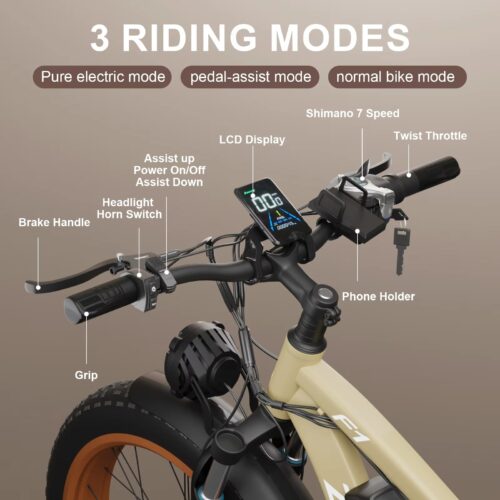 Electric Bike for Adults,26″ Fat tire with 2000W Dual Motor Ebike 48V 22.4AH Battery 35MPH Dirt E-Bike 7-Speed with Dual Hydraulic Disc Brake