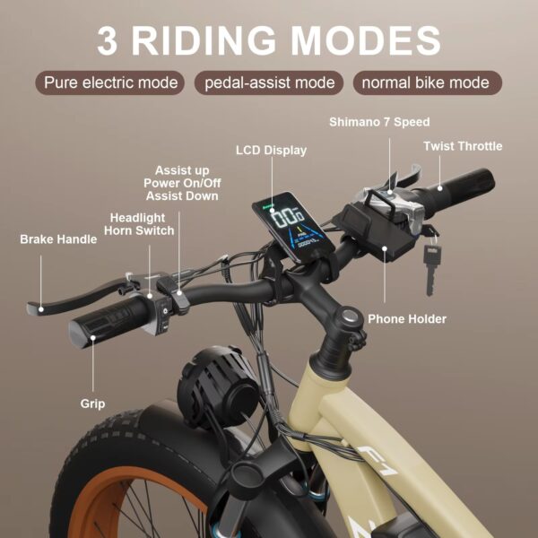 Electric Bike for Adults,26″ Fat tire with 2000W Dual Motor Ebike 48V 22.4AH Battery 35MPH Dirt E-Bike 7-Speed with Dual Hydraulic Disc Brake